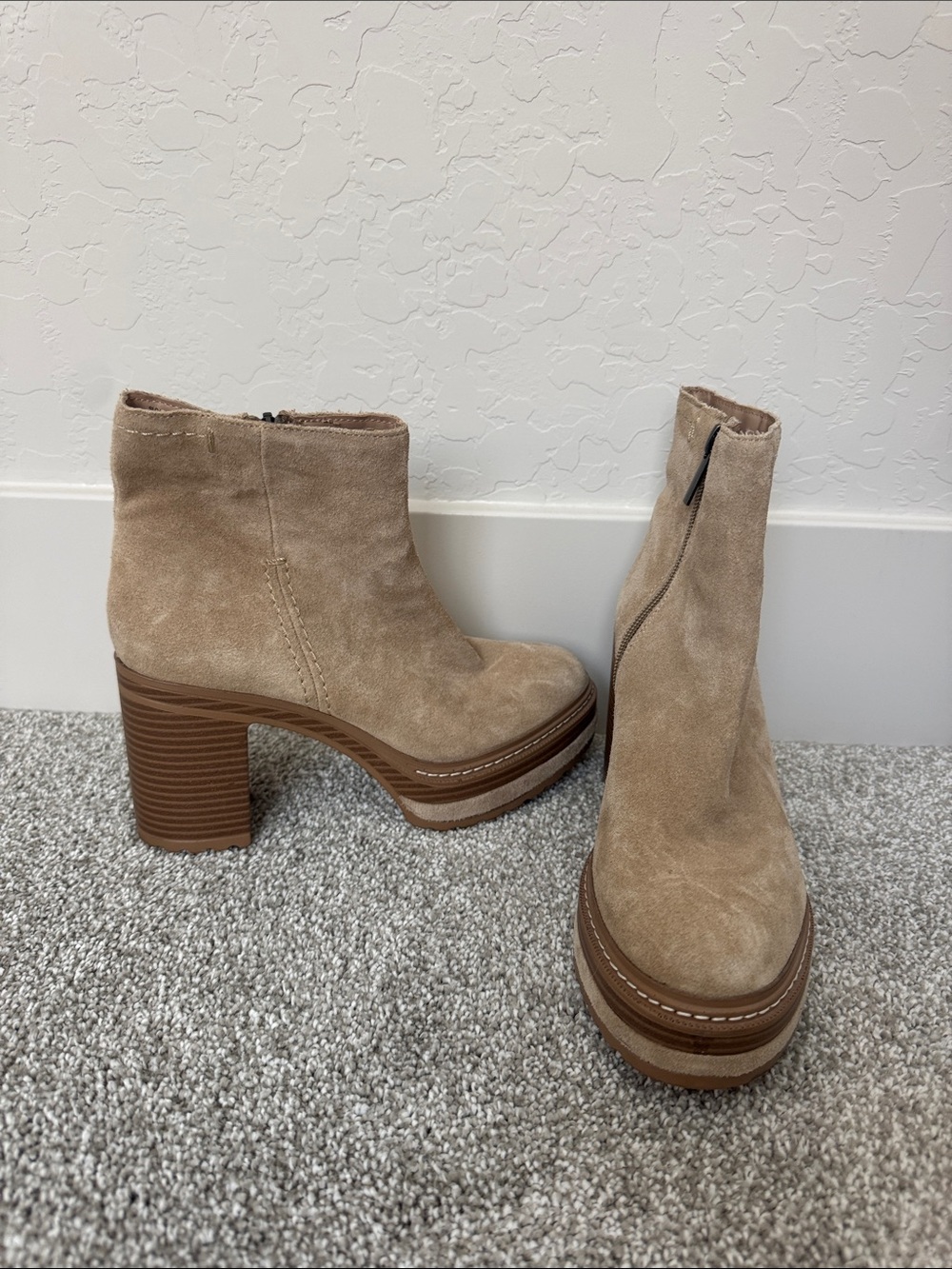 Steve Madden Beige Suede Platform Ankle Boots